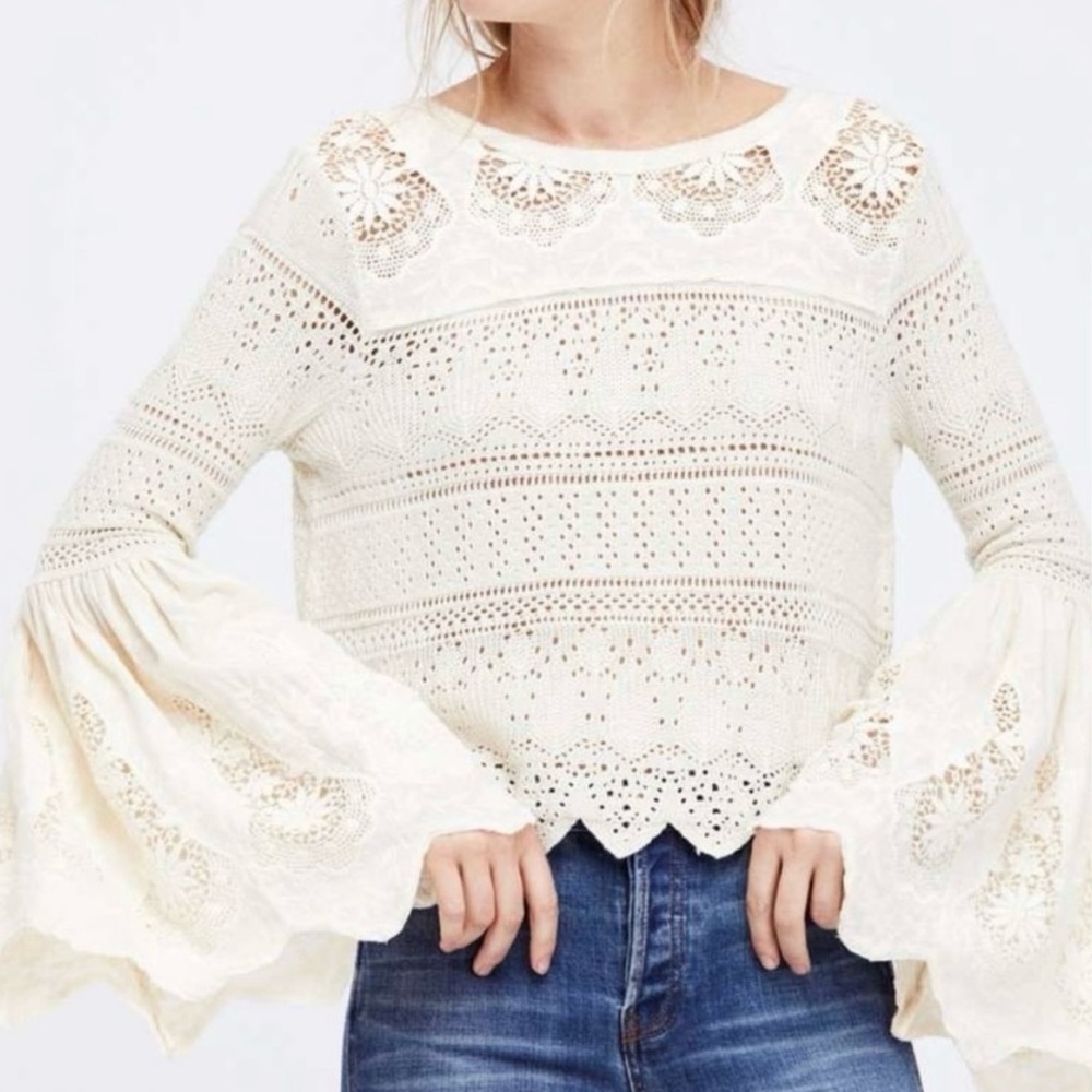 FREE PEOPLE Bell Sleeve Crochet Lace Long Sleeve